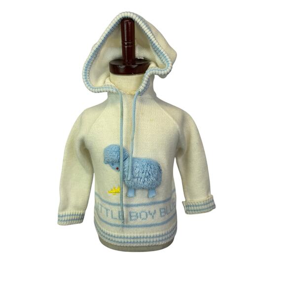 A tiny tots Other - VTG 1970’s A Tiny Tots  Hooded Sweater - 18m Full Zip - Light Blue And White